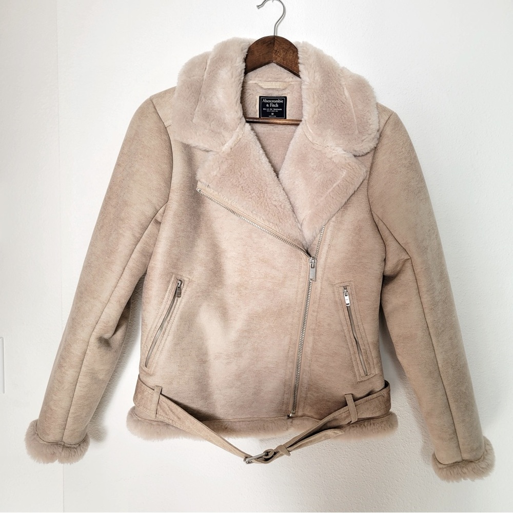 Faux Suede and Shearling Lined Biker Jacket